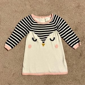 H&M Penguin Lightweight Sweater Dress, White/Black/Pink - Size 68 (4-6 mos)(GUC)